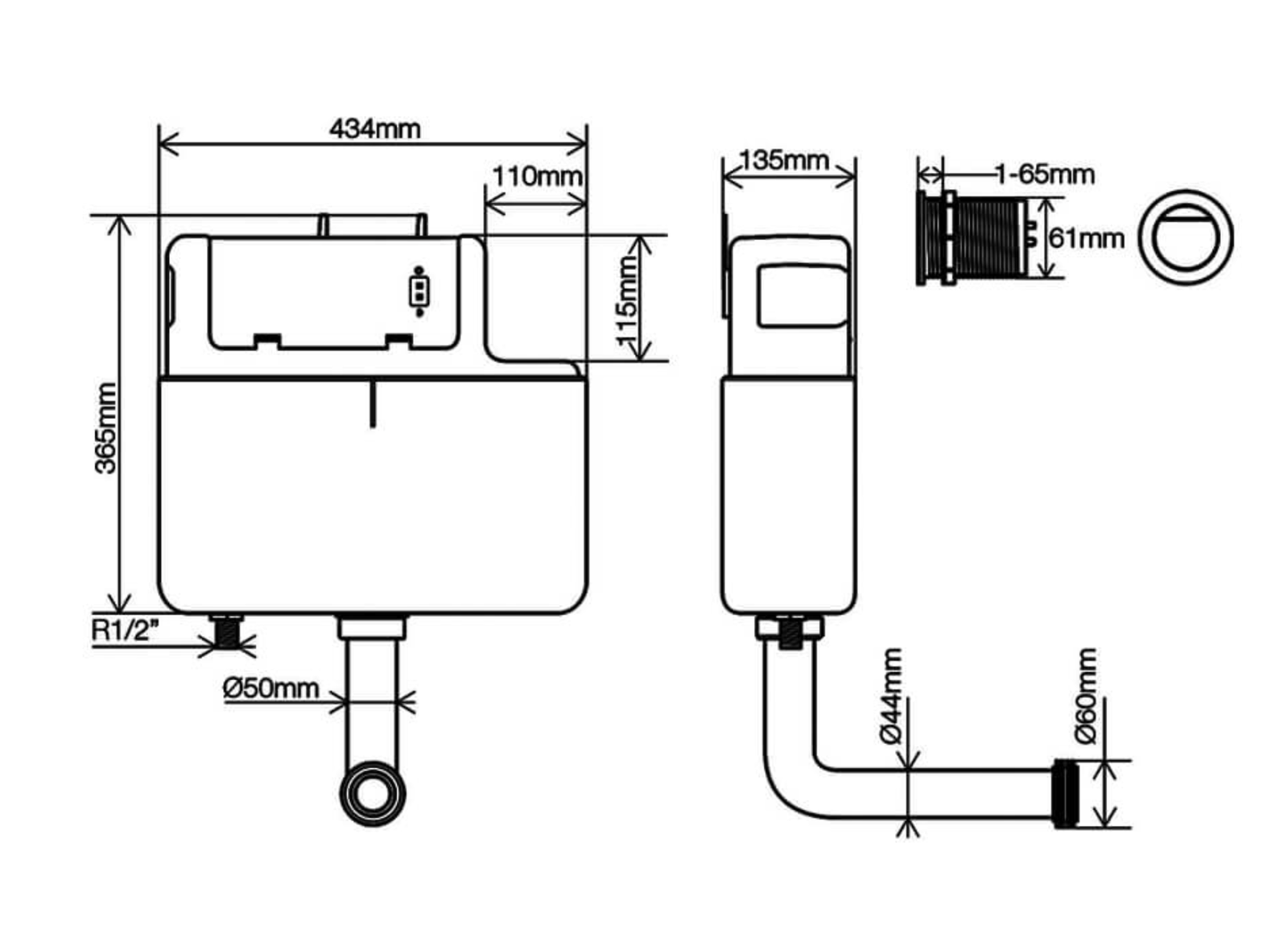 Tavistock Vortex Front & Top Access Concealed Dual Flush WC Toilet Cistern VOR790 - Image 2