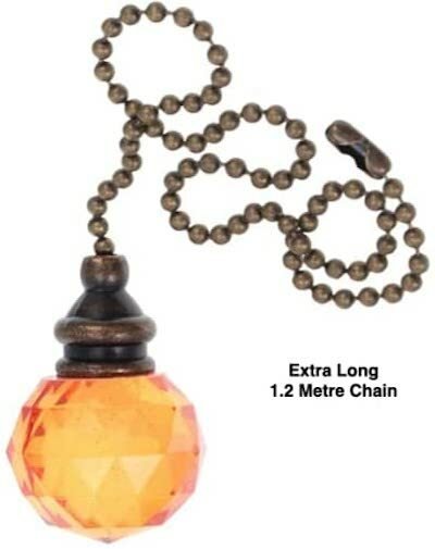 Taps2Traps® Traditional Antique Style Orange Crystal Decorative Bathroom Light Switch Pull Chain - Image 2