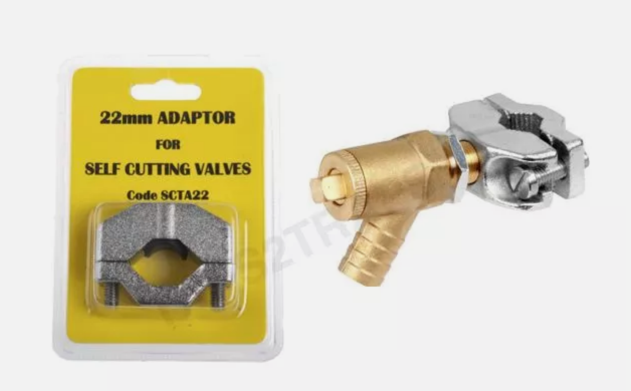 Self Cutting Drain Off Valve 15mm with 22mm Adaptor MT Cock Tap