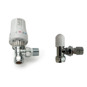 Share Thermostatic Radiator Valve 15mm x 1/2"Twin Pack TRV & Lock-shield Style Angled