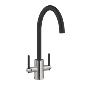 Contemporary Matt Black & Chrome Finished Kitchen Twin Lever Tap