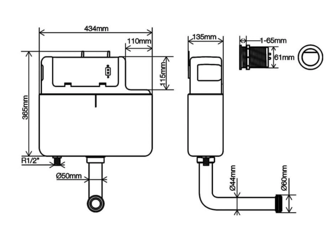 Tavistock Vortex Pneumatic Air Concealed Dual Flush WC Toilet Furniture Cistern 651 Pack Of 5x - Image 2